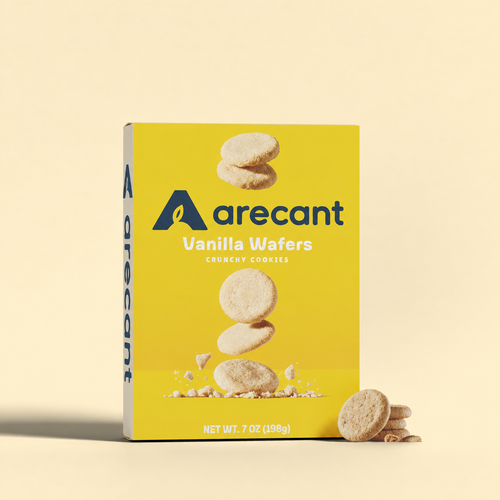 arecant Vanilla Wafers yellow box with arecant logo